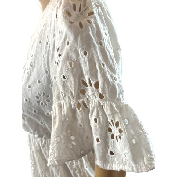 Forever 21 Womens Babydoll Eyelet Mini Dress Small White Milkmaid Fairycore Cott - Picture 7 of 9